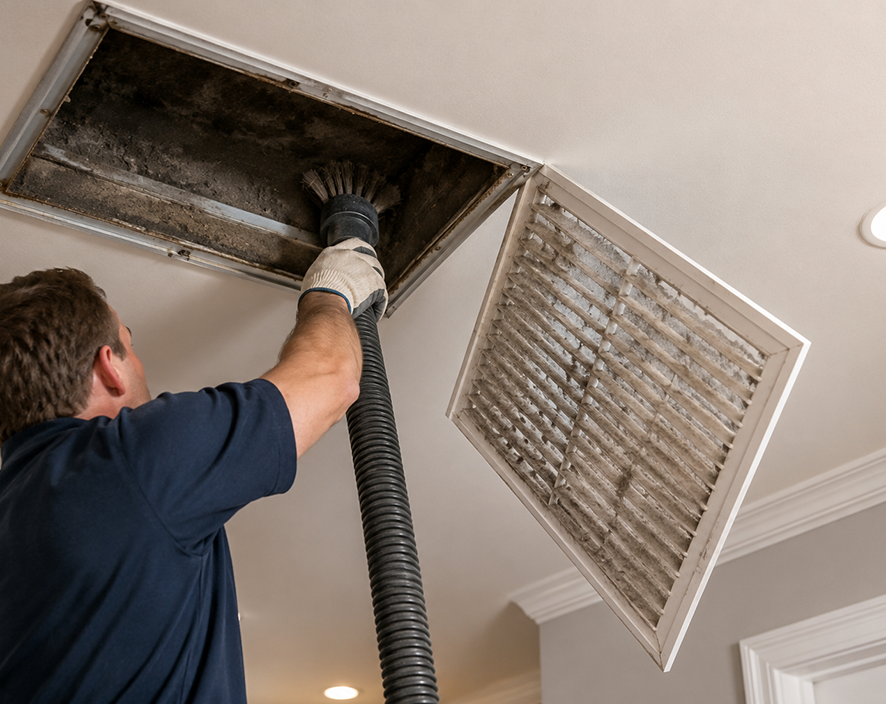 Professional cleaning of residential HVAC supply ducts in Lewisville.