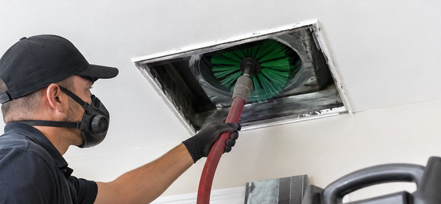 Technician using specialised tools to clean vent passages.