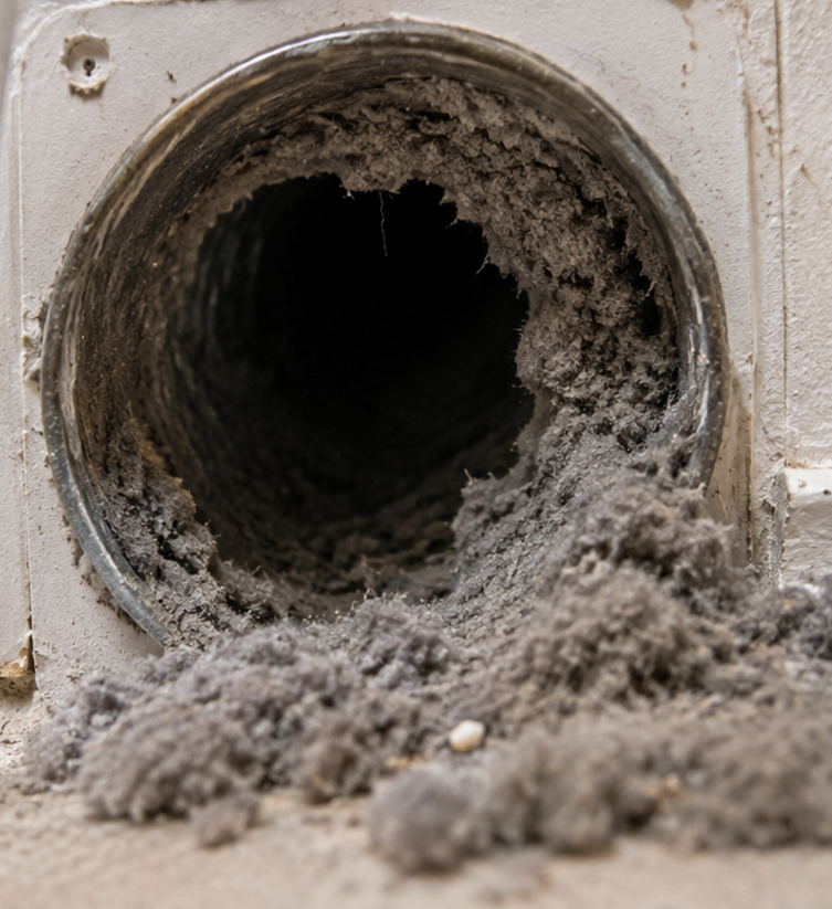 Professional dryer vent cleaning service inspecting dryer exhaust airflow in a Lewisville home.