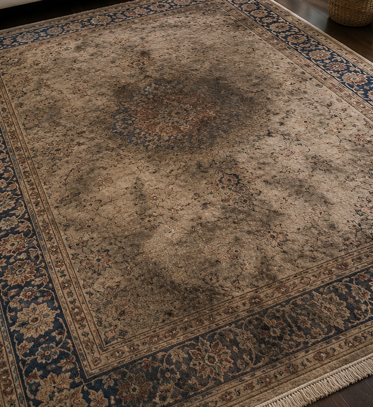 Professional carpet stain removal service cleaning stained carpet in a Lewisville home.