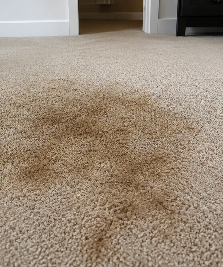 Professional carpet stain removal service cleaning stained carpet in a Lewisville home.