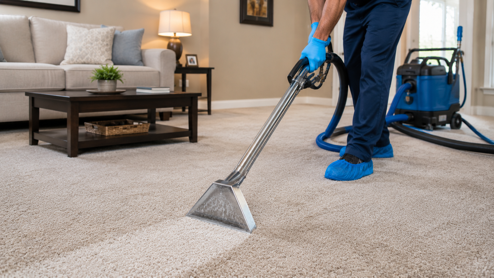 Freshly cleaned carpet after professional stain removal service in Lewisville.